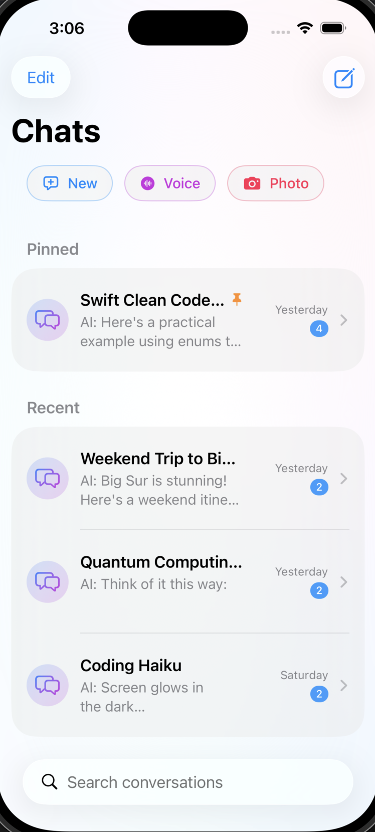 CoreChat — on-device chat session with a local model