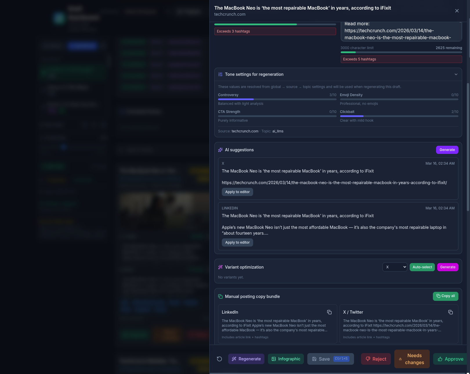 NewsRAG — editorial queue with approval workflow