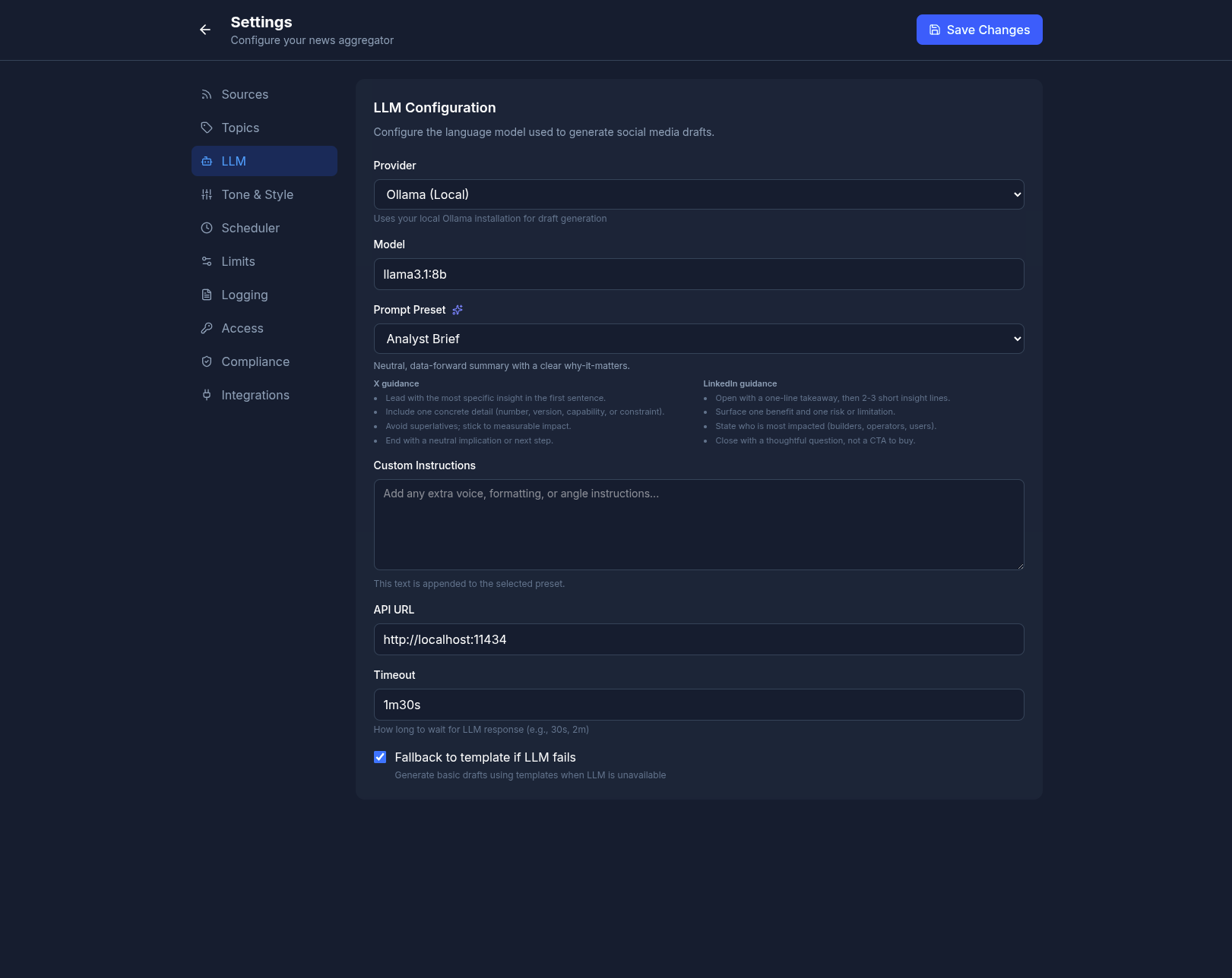 NewsRAG — analytics dashboard tracking post performance